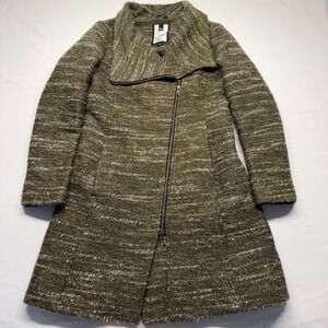 Soia & Kyo Boucle Wool Blend Moto Coat Olive Textured Quiet Luxury Medium